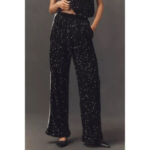 NWT Anthropologie Sequin Track Pants XS 0-2 Black Bishop + Young $138 Wide Leg